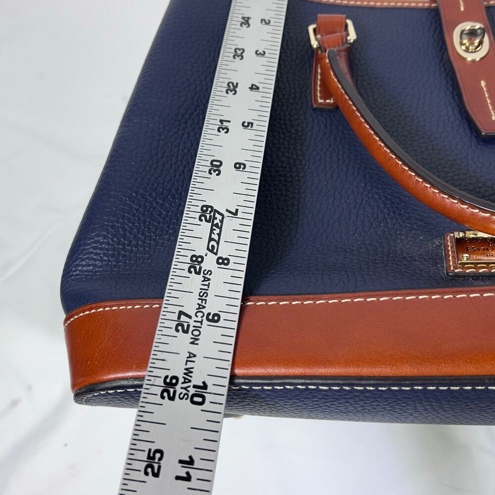 Dooney & Bourke Pebble Grain Perry Satchel Blue w/ Caramel Trim Gold Red Lining - Picture 12 of 14